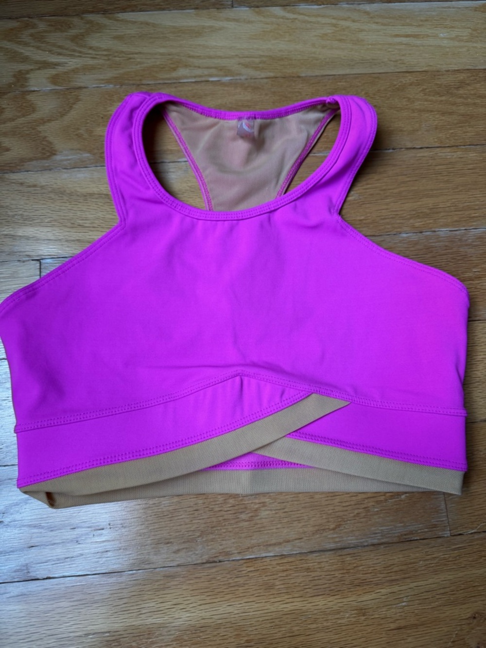 Women’s free people movement  Pink High-Neck Sports Bra with Tan Band